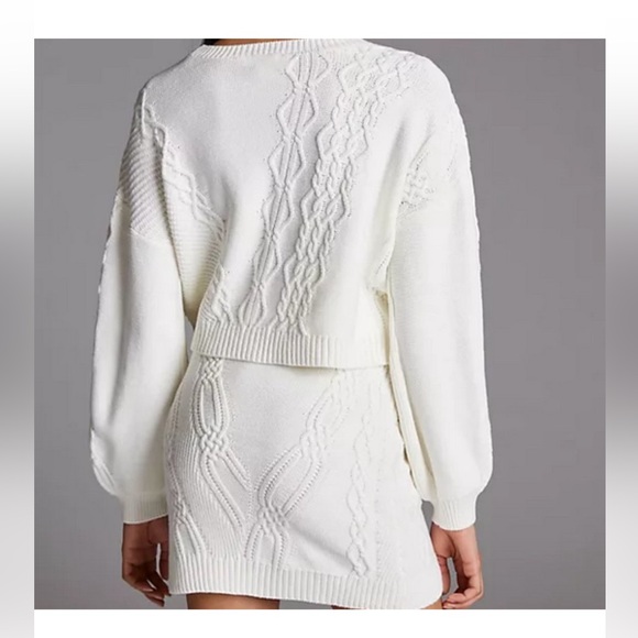 Maeve Anthropologie M Ivory 2 Piece Cable Knit Sweater Skirt Set - Picture 7 of 9